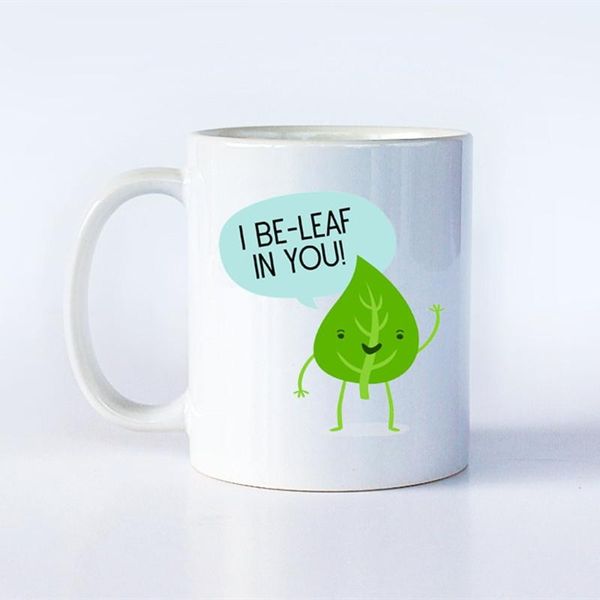 

be-leaf in you | pun mug motivational gift for kids funny coffee cup mugs