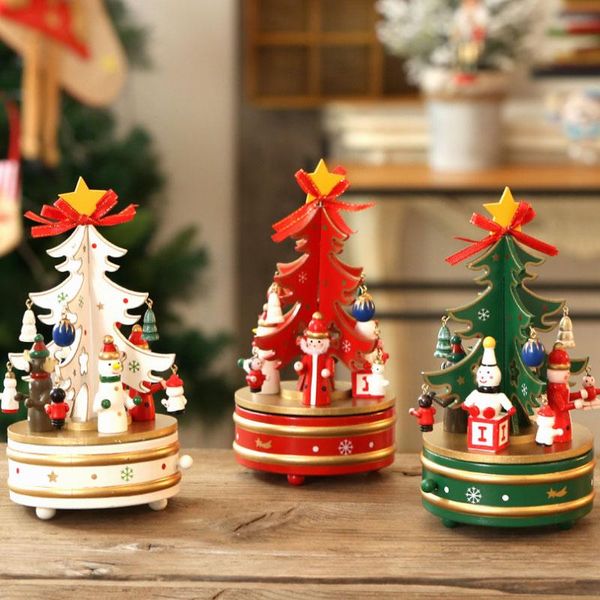Decorações de Natal [HHT] Presente Carrossel De Madeira Caixa De Música Ornaments Cena de Árvore Decoração De Desktop Home Decor