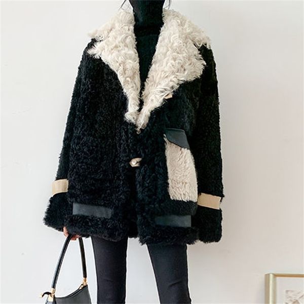 

women autumn winter fashion lamb wool faux fur coat female thick warm soft fake fur jacket overcoat casual outerwear 211022, Black