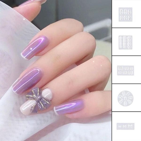 

nail glitter 4d sculpture art mold butterfly-carving reuse stamping printing stamper soft template nails flower q0v6, Silver;gold