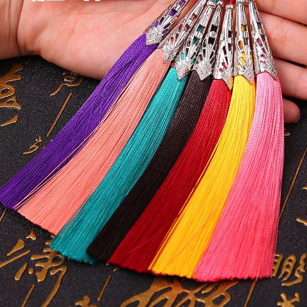 

charms 5pcs/lot 14cm silk tread tassel brush with ring for jewelry making fringe diy earring pendant charm handmade decoration craft, Bronze;silver
