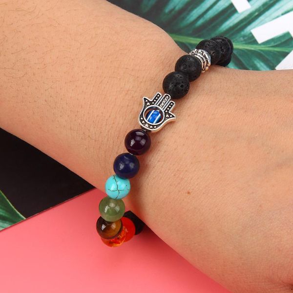 

beaded, strands natural stone mala pendant 7 chakra healing bead bracelet fatima hand romantic gifts his and her valentines day trendy fashi, Black