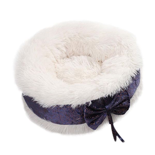 

cat beds & furniture luxury bow decoration fluffy round house soft long plush pet dog bed for dogs basket products cushion