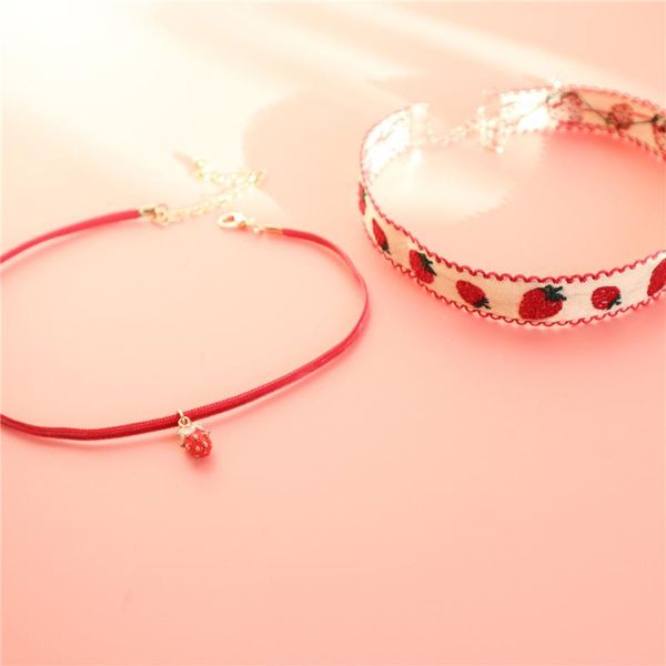 

chokers cute red strawberry pattern pendant collar necklace for women girls party club velvet webbing choker fashion jewelry, Golden;silver