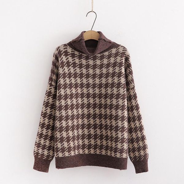 

hsa winter turtleneck sweater and pullovers plaid red jumers thick pull femme retro vintage oversize wool women's sweaters, White;black