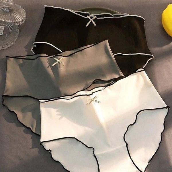 

women's panties 1pc girl's soft briefs antibacterial skin friendly seamless female mid-waist breathable bowknot underwear, Black;pink