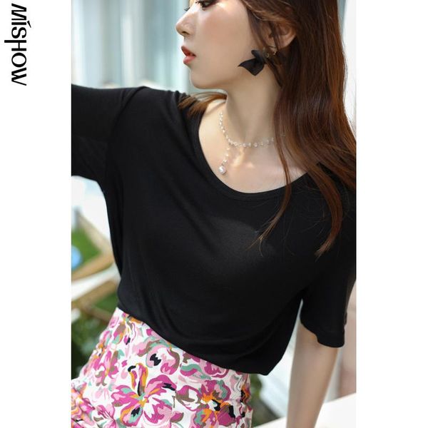 

women's t-shirt mishow casual summer 2021 solid color viscose comfortable short sleeve office ladies loose tees mxa26t0059, White