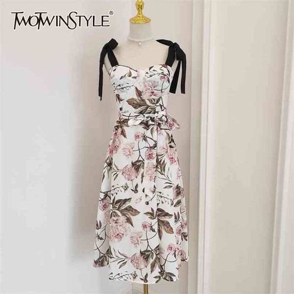 

print lace up sling dress for women square collar sleeveless high waist patchwork bowknot midi dresses female 210520, Black;gray