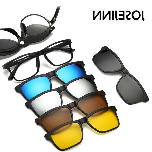 

5+1 suit fashion on women frames clips magnetic sunglasses magnet eyeglasses men clip glasses 6 in 1 t191230, Black
