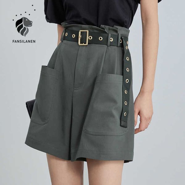 

fansilanen gray pants women wide leg shorts summer loose casual multi-pocket for 210607, White;black