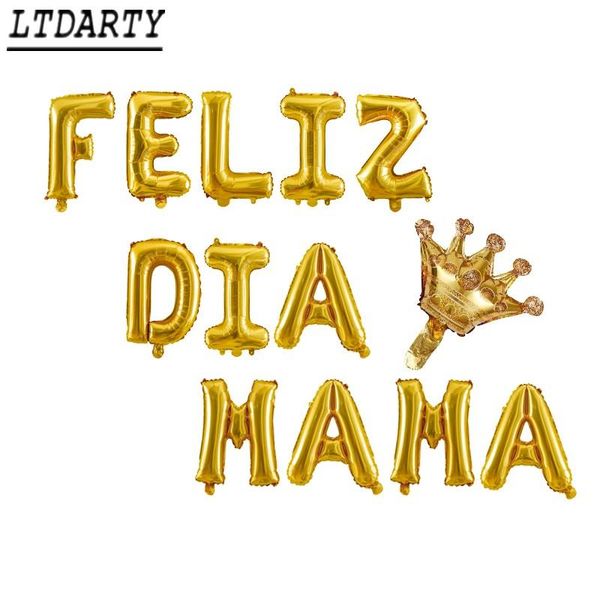 

party decoration 16inch solid color gold silver letter spanish aluminum foil balloon mother's day helium love globos crown mom