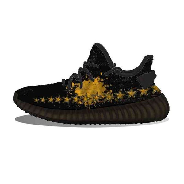 

diy custom gold stars running shoes mesh printed mens womens trainers outdoor sports sneakers, Black;white