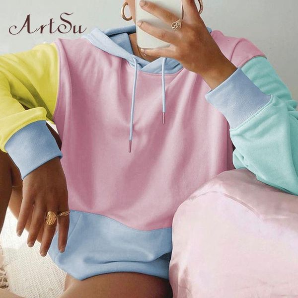 

women's hoodies & sweatshirts patchwork casual hooded sweatshirt women clothes pink long sleeve sweat shirt autumn streetwear pullover, Black