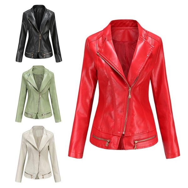 

women's leather & faux women pu jacket female slim autumn coat casual motorcycle jackets fashion streetwear punk suede moto outerwear, Black