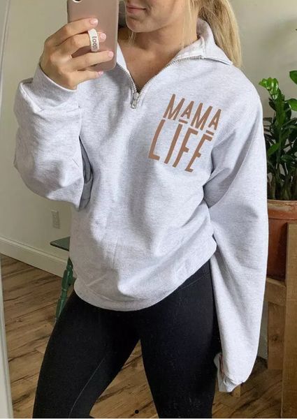 

women's mama life letter zipper long sleeve sweater autumn and winter, Black