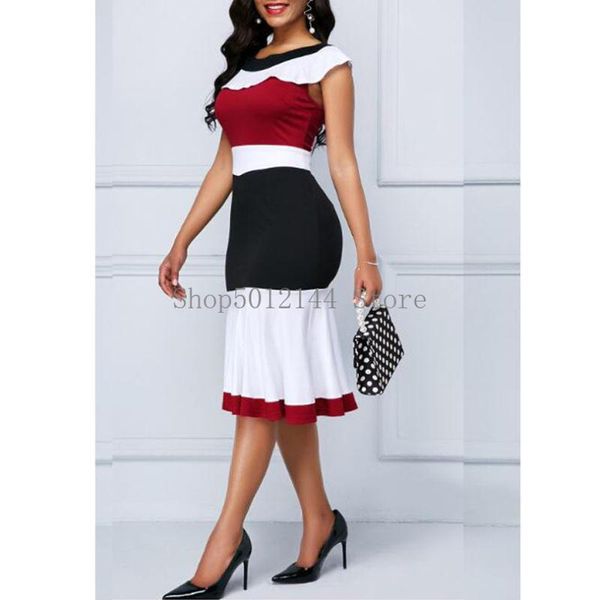 

casual dresses patchwork summer dress women 2021 plus size slim ruffles office a line elegant vintage long party 5xl, Black;gray