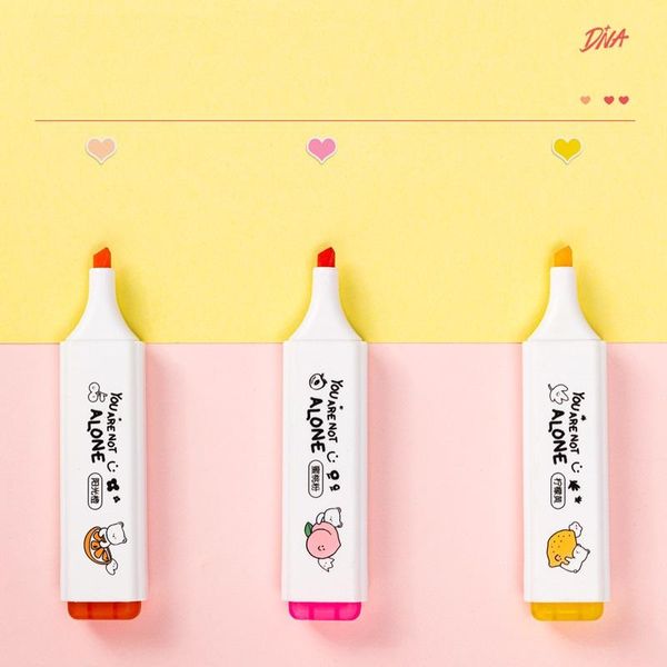 

3pcs you are not alone color highlighter pens set sunny orange peach pink lemon yellow fluorescent marker liner graffiti f242 highlighters, Black;red