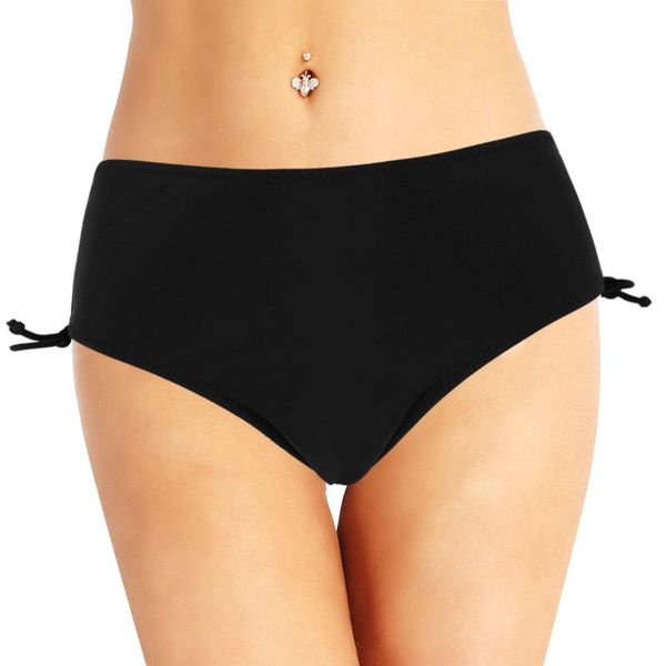 

tiaobug women plus size swimwear mid waist solid color bikini bottom shorts briefs with side drawstring beachwear bathing suit two-piece sui