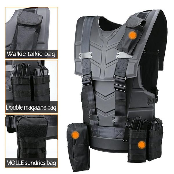 

tactical vest paintball military hunting high-strength eva protective baffle with walkie talkie molle magazine bag jackets, Camo;black