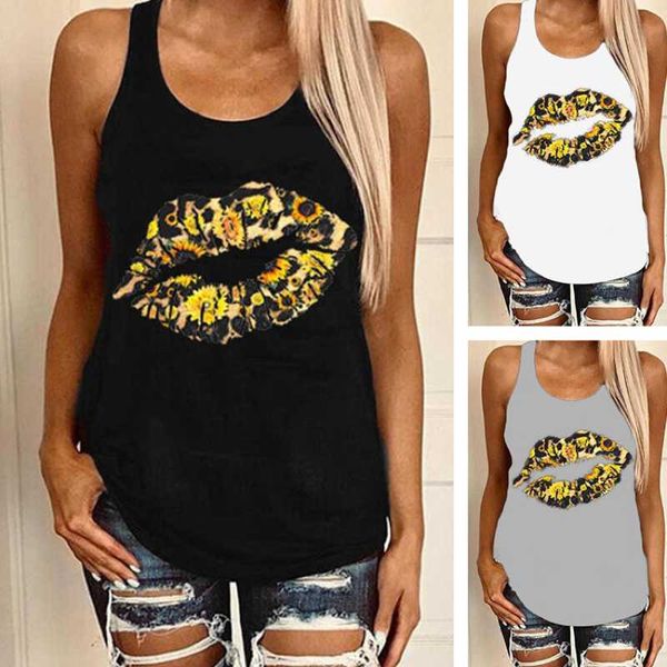 

women's tanks & camis women ladies girls sunflower lip print vest for summer, White