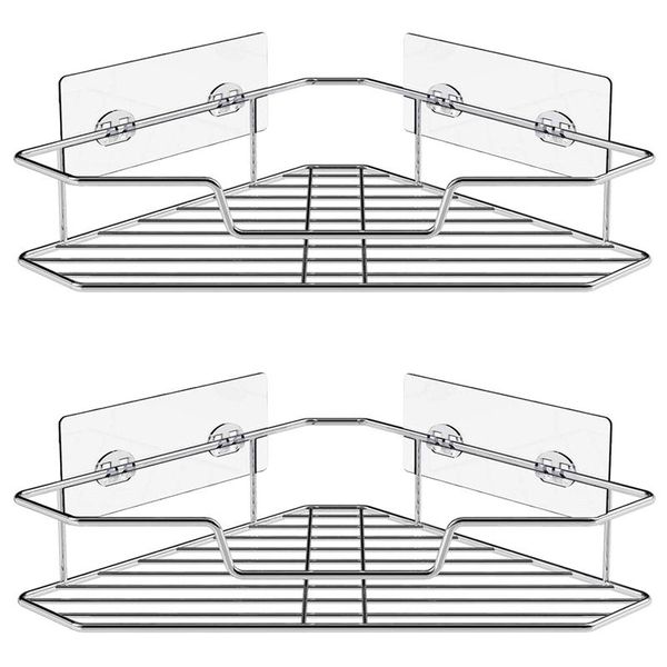 

bathroom storage & organization 2-pack corner shower caddy,stainless steel wide space shelf with adhesive, hanging organizer strong