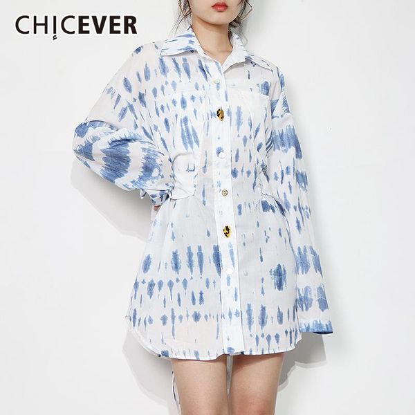 

women's blouses & shirts chicever loose lace up bow blouse lapel long sleeve print hit color casual summer female 2021 fashion, White