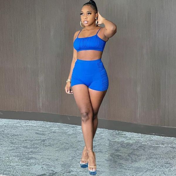 

women's tracksuits solid ruched two piece matching sets women 2021 basic casual camisole crop biker empire biker short co-ord suit spor, Gray