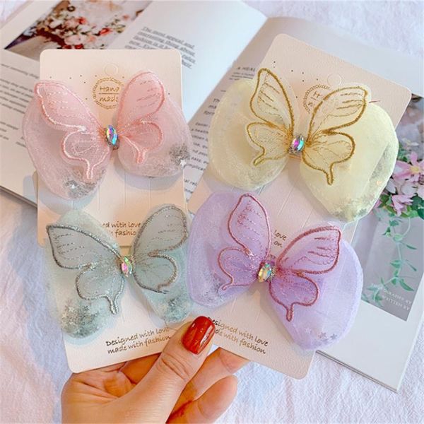 

10pcs/lot 2021 glitter stars sequin hair bow clip barrette for girls cute embroidery butterfly hairpins kids accessories, Slivery;white