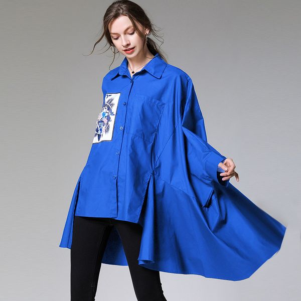 

Big yards dresses Large Women's Fat Autumn 2021 Loose Fashion Irregular Mapping Shirt 7656, White