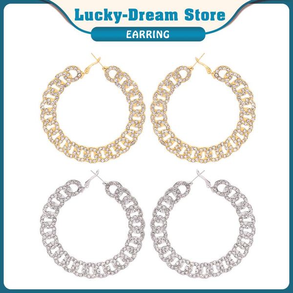 

dangle & chandelier african cuban earrings hip hop round hollow chain ring bright gold exaggerated metallic retro punk jewelry fashion 2021, Silver