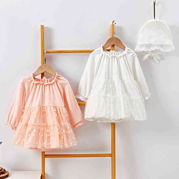 

0-2yrs baby girl rompers pure color long sleeves spring autumn born clothes 210429, Blue