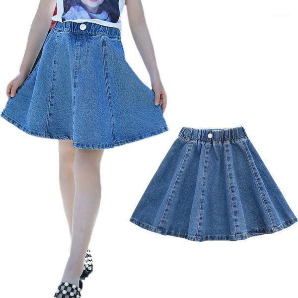 

skirts girls 2021 brand summer kids baby denim jean casual a line dance pettiskirts knee length jeans cloth1, Blue