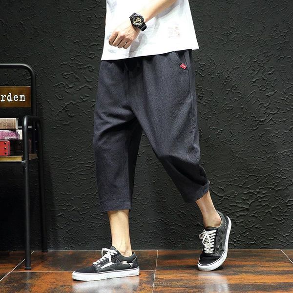 

men's pants men summer solid color calf-length pencil large size loose casual sports joggers mens black trouser