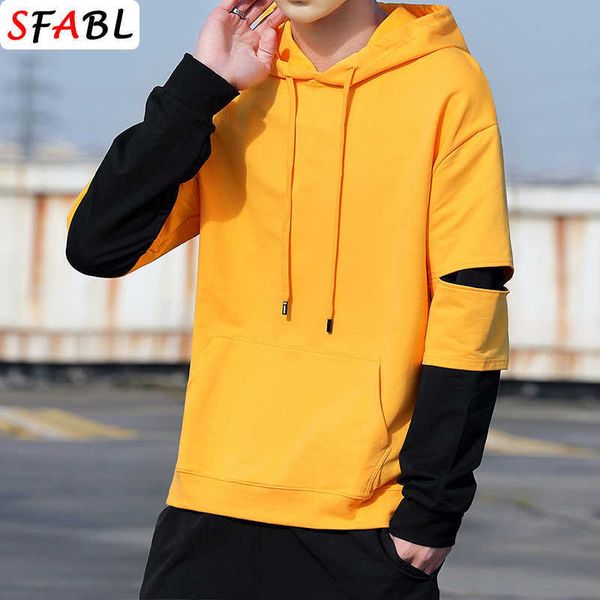 

sfabl oversize men's hoodies fashion patchwork hooded sweatshirts men casual loose hoodies pullovers hip hop male 210720, Black