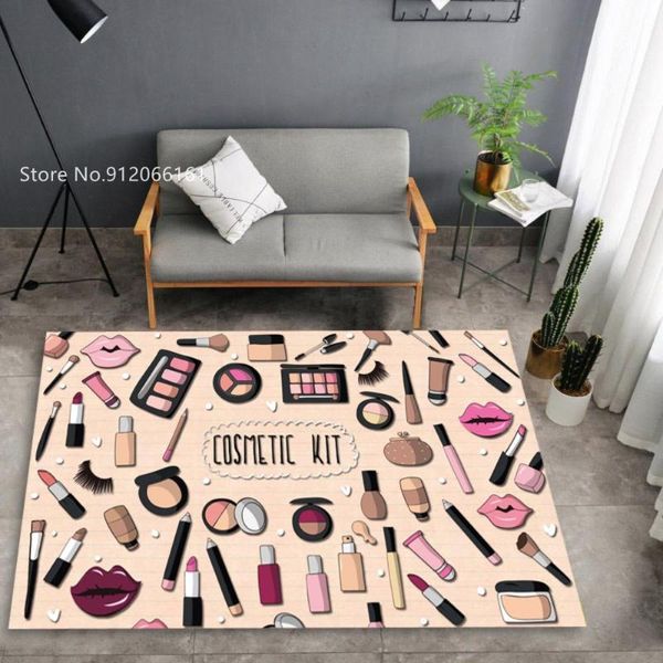 

carpets cartoon makeups floor rug pressed powder eyeshadow lipstick doormats living room bedroom carpet home textile mat