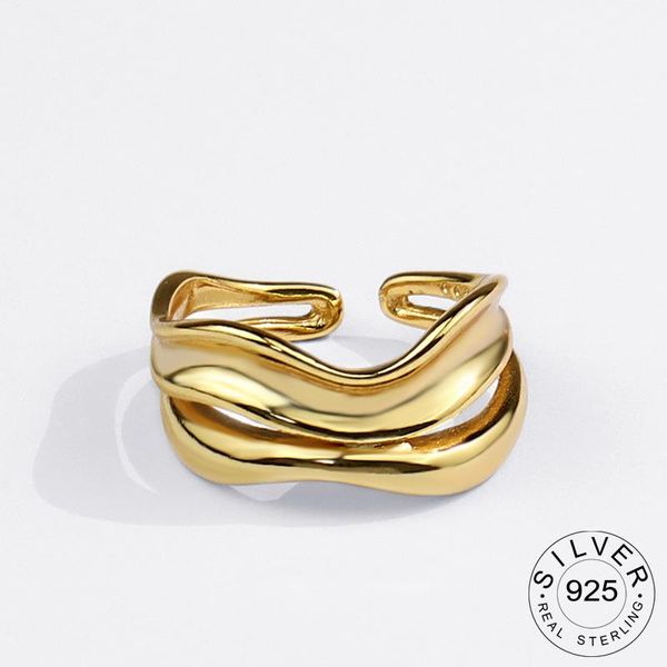 

sterling silver rings for women curve lines vintage wedding trendy jewelry large adjustable antique anillos cluster, Golden;silver