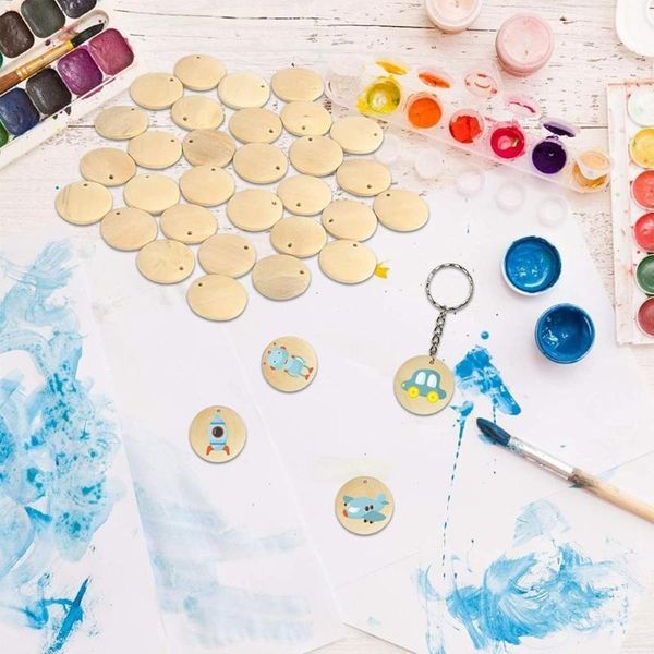 

keychains 100x 35mm craft wood blanks key ring crafting wooden discs circle