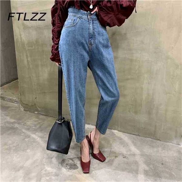 

streetwear harem pants for women spring autumn high waist vintage blue denim jeans woman 210525