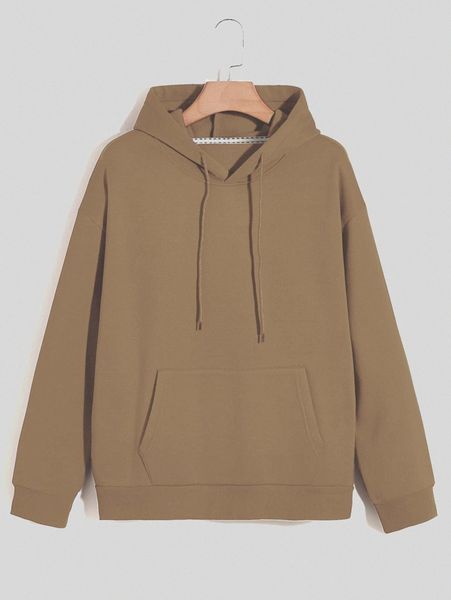 

men solid drawstring pocket detail thermal lined sweatshirt n6jb#, Black