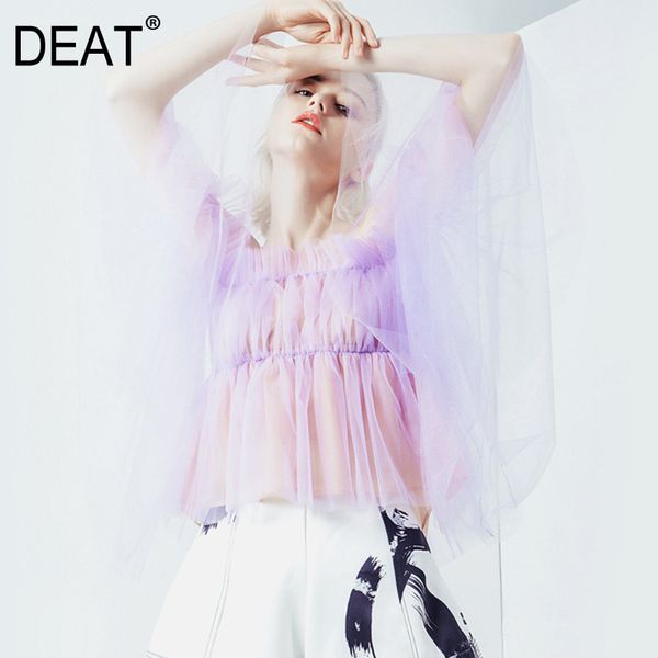 

[deat] slash neck style off shoulder mesh lace shirt short purple y2k clothes mall goth spring and summer gx650 210428, White;black