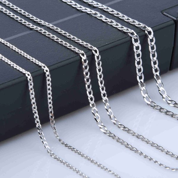 

wholesale 16-20 inch 925 sterling silver flat carved curb cuban link chains necklace for women men 2mm-8mm width