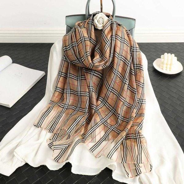 

spring and autumn fashion plaid real wool blended golden mulberry silk scarf, Blue;gray