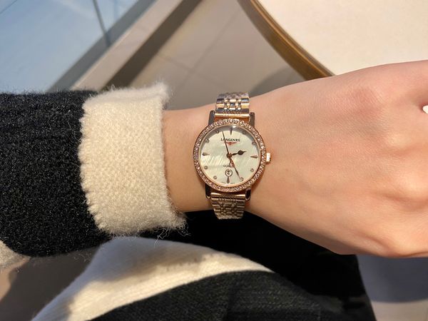 

2021 gold watch casual women watches diamond case fashion dress designer stainless steel strap quartz movement montre bracelet reloj de puls, Slivery;brown
