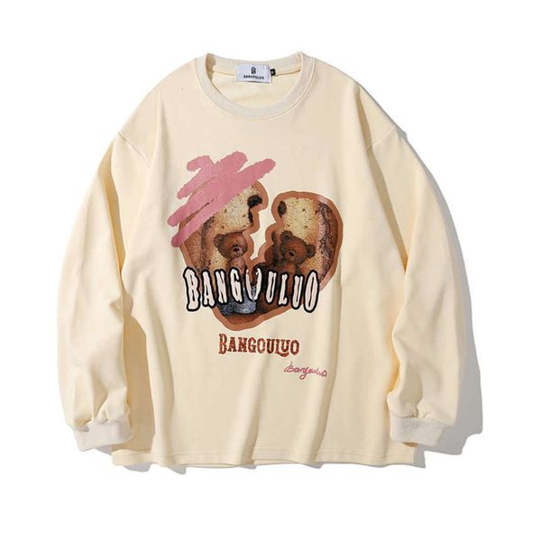 

Bangouluo autumn men's T-shirt long sleeve love bear print thin Terry small sweater couple's wear, Black