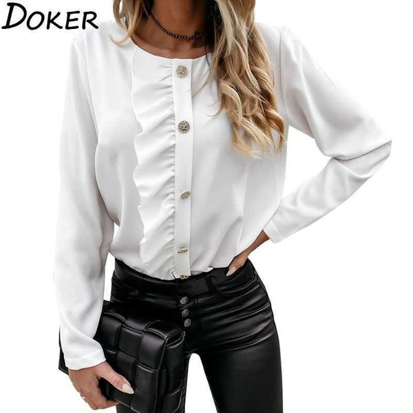 

autumn winter ruffle white blouse for women fashion o-neck long sleeve elegant office ladies shirts casual female plus size 210603