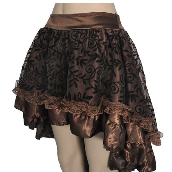 Saias S-6XL Steampunk Gothic Swallow Tail Skirt Mulheres Mini Lace Ruffle Traje Alta Baixa Baixa Baixa Victorian Dance Outfit para meninas mais tamanho