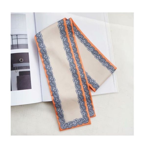 

narrow silk scarf women tie wrap towel hair decoration ribbon, Blue;gray