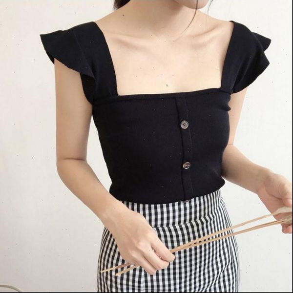 

womens tanks sleeveless knitted tank slim button summer vest woman female drop good quality, White