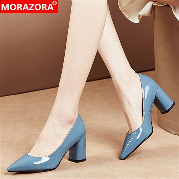 

big size 33-43 genuine leather women pumps thick high heels pointed toe party shoes summer elegant ladies dress, Black