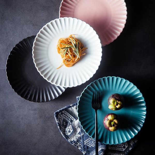 

dishes & plates 8 inch nordic round ceramic plate floral porcelain dinner glaze chrysanthemum steak fruit dessert tray snack